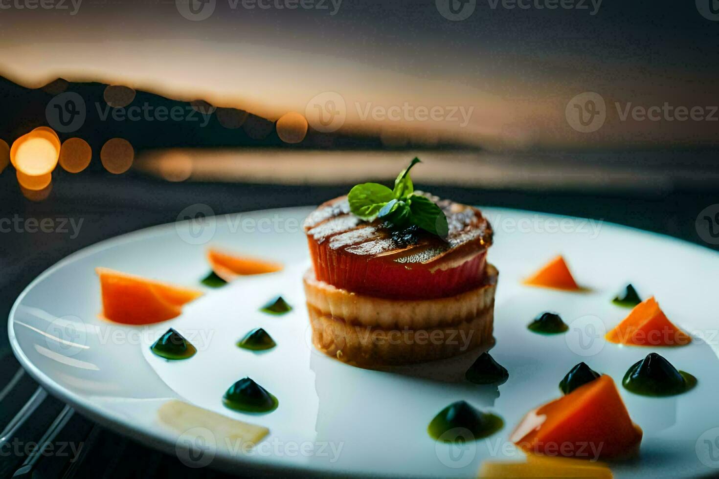 un plato con un pedazo de comida en él. generado por ai foto