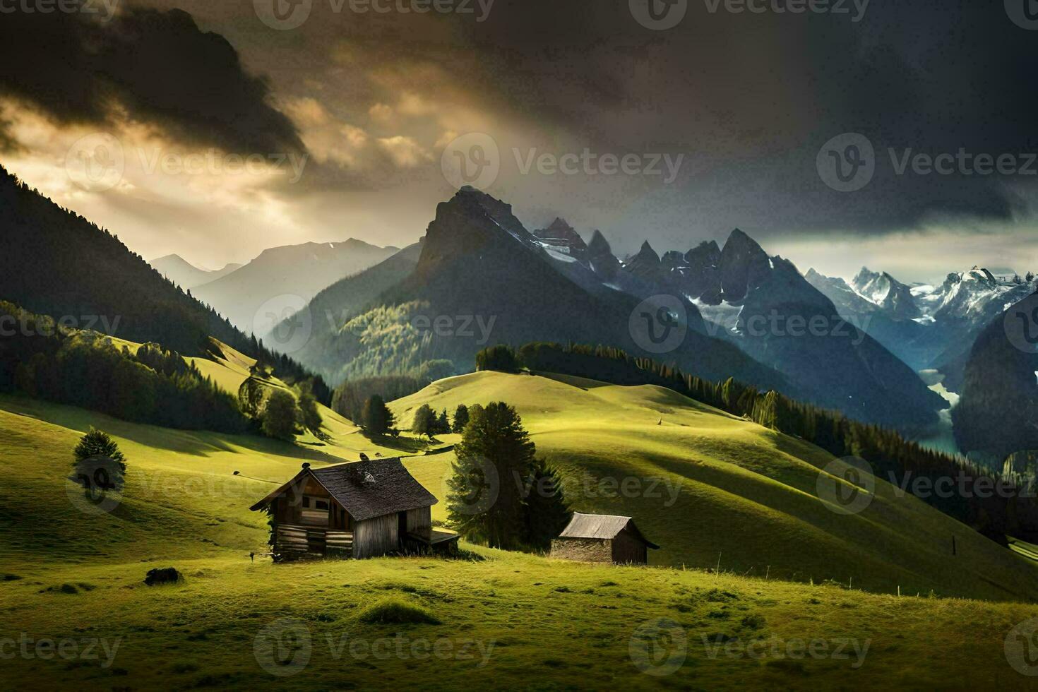 the house in the mountains. AI-Generated photo