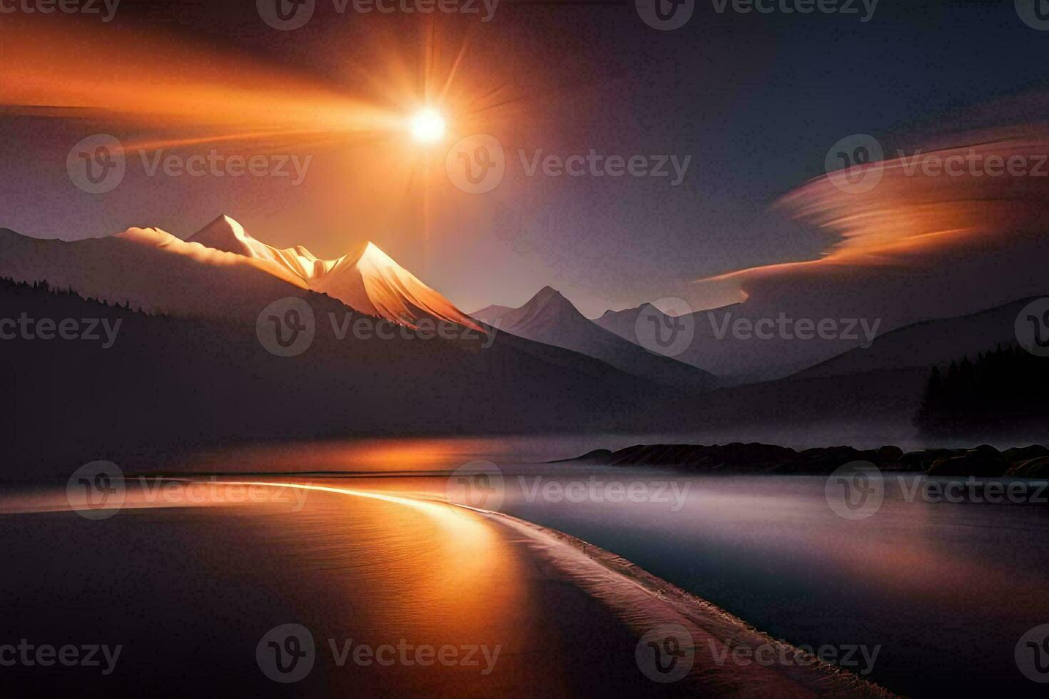 a beautiful sunset over a mountain range. AI-Generated photo