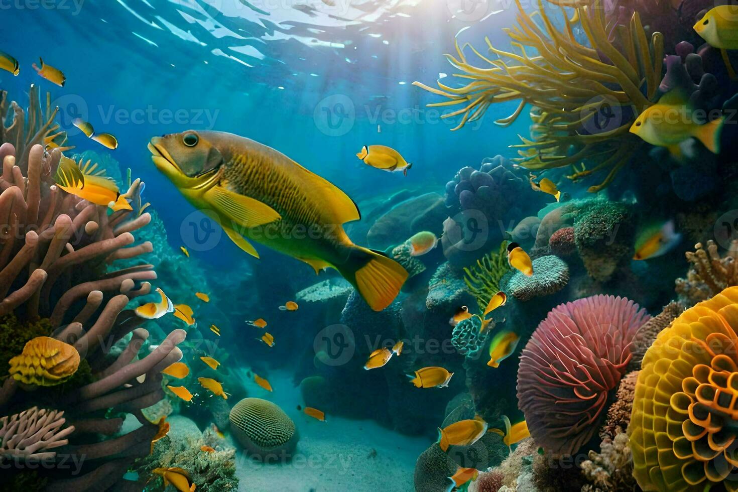 an underwater scene with fish and coral. AI-Generated photo