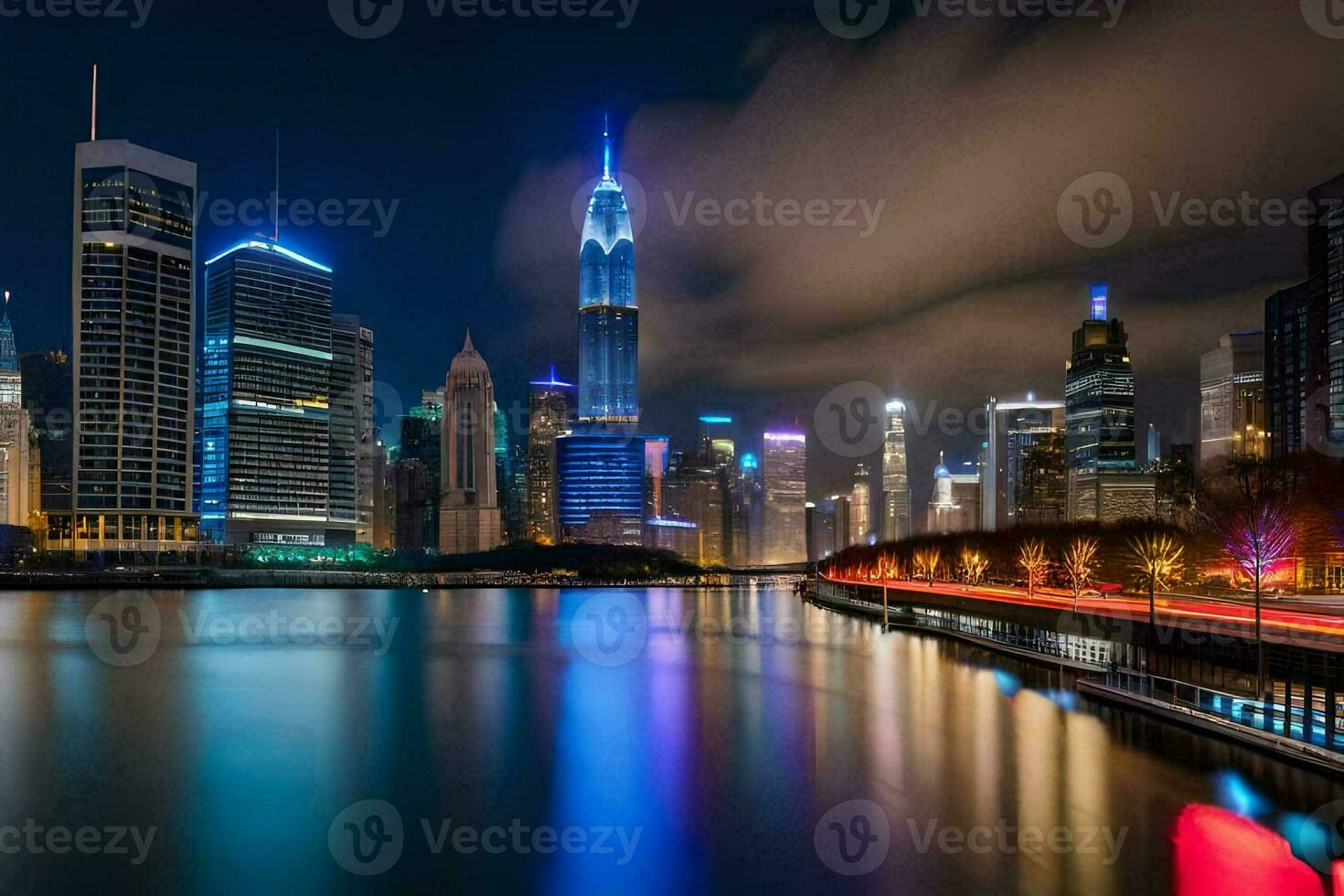 the chicago skyline at night. AI-Generated photo