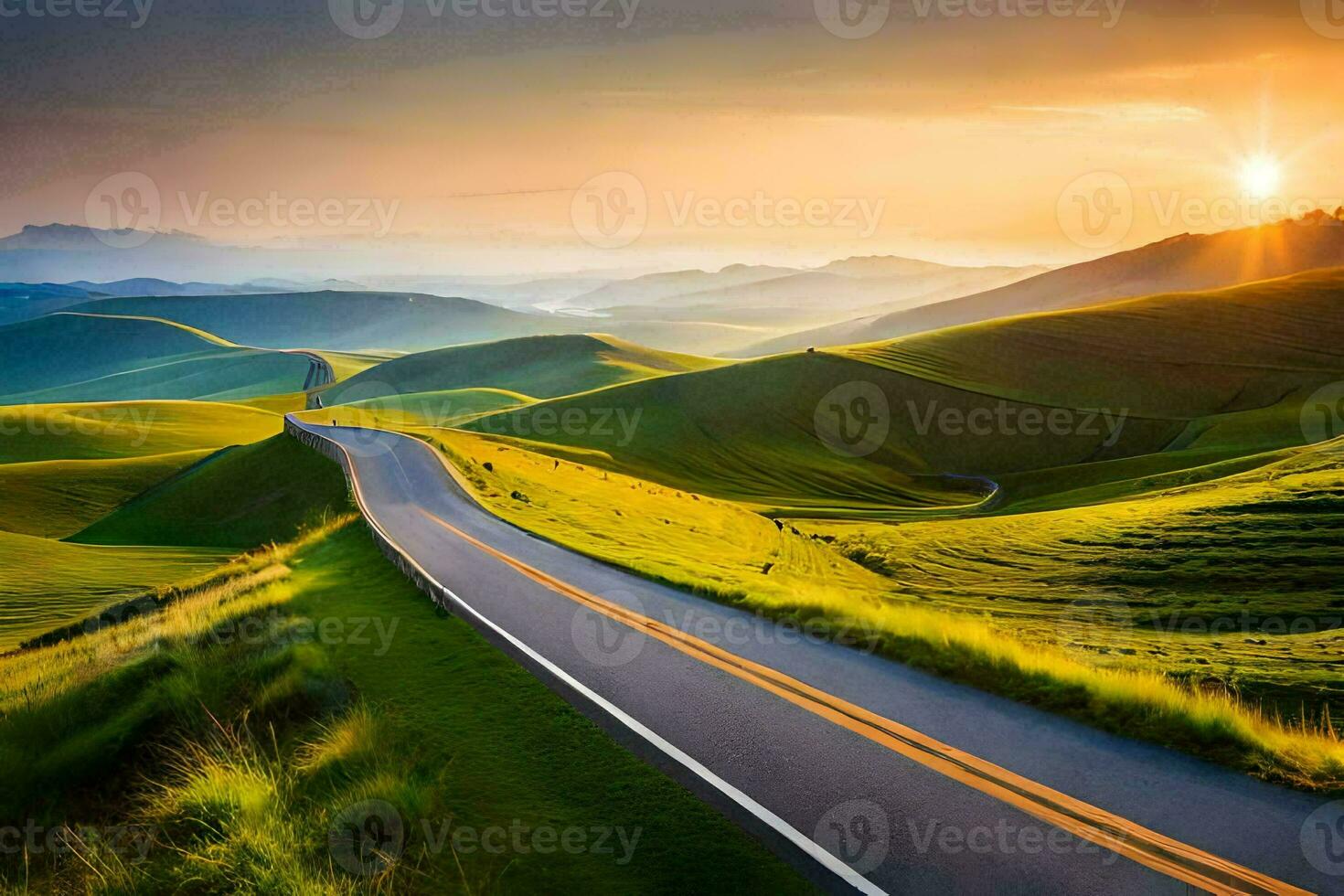 the road to the sunset. AI-Generated photo