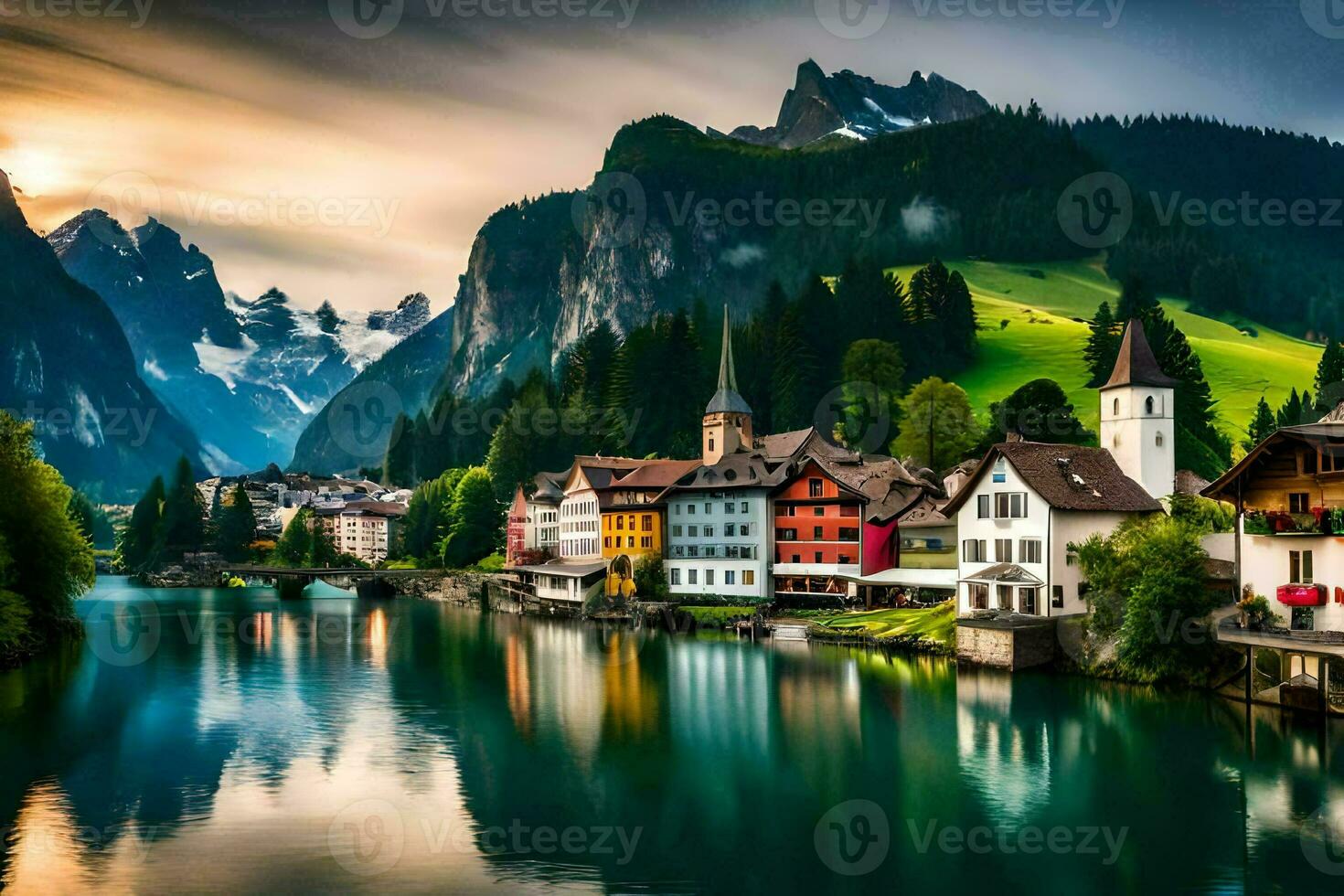 the beautiful town of switzerland. AI-Generated photo