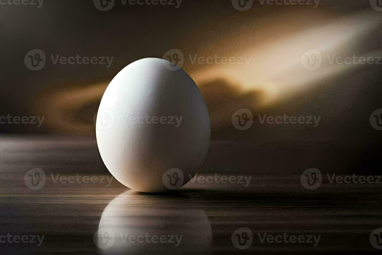 an egg sitting on a table with a blurry background. AI-Generated photo