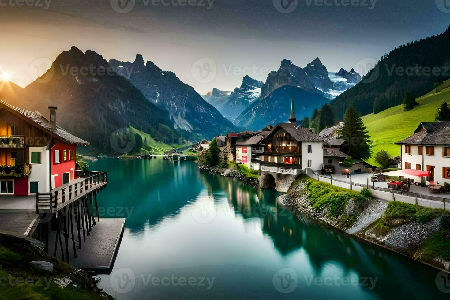 beautiful alps, switzerland, europe, european, european landscape. AI-Generated photo