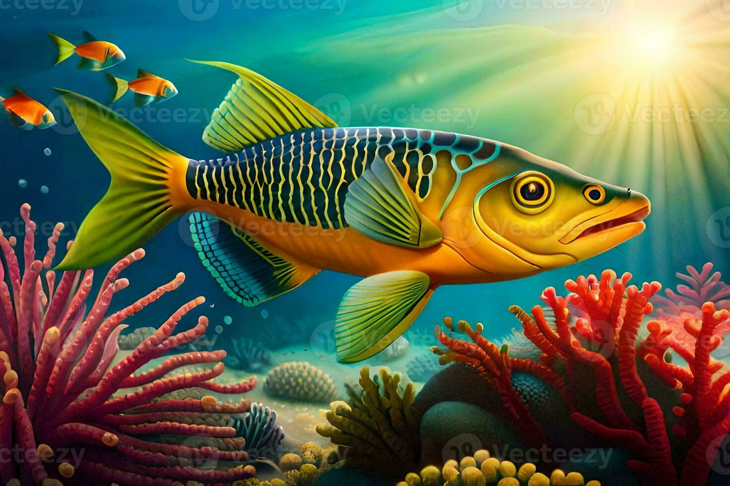fish in the ocean with coral reefs and fish. AI-Generated photo