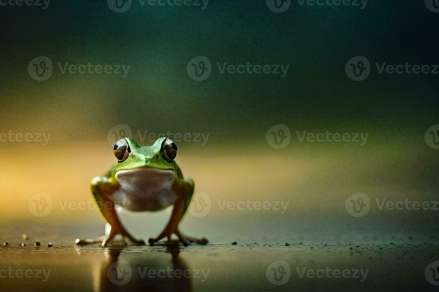 a frog is standing on a wet surface. AI-Generated photo