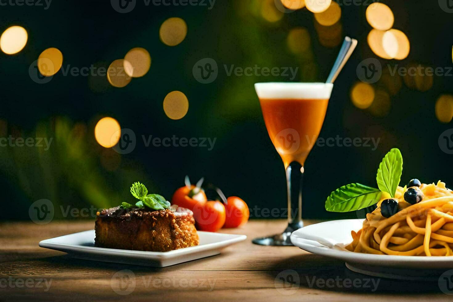 un plato de pasta y un vaso de vino en un mesa. generado por ai foto