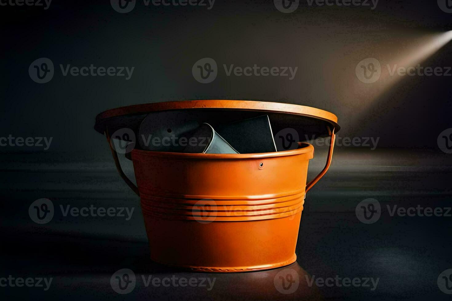 an orange bucket with a lid on it. AI-Generated photo