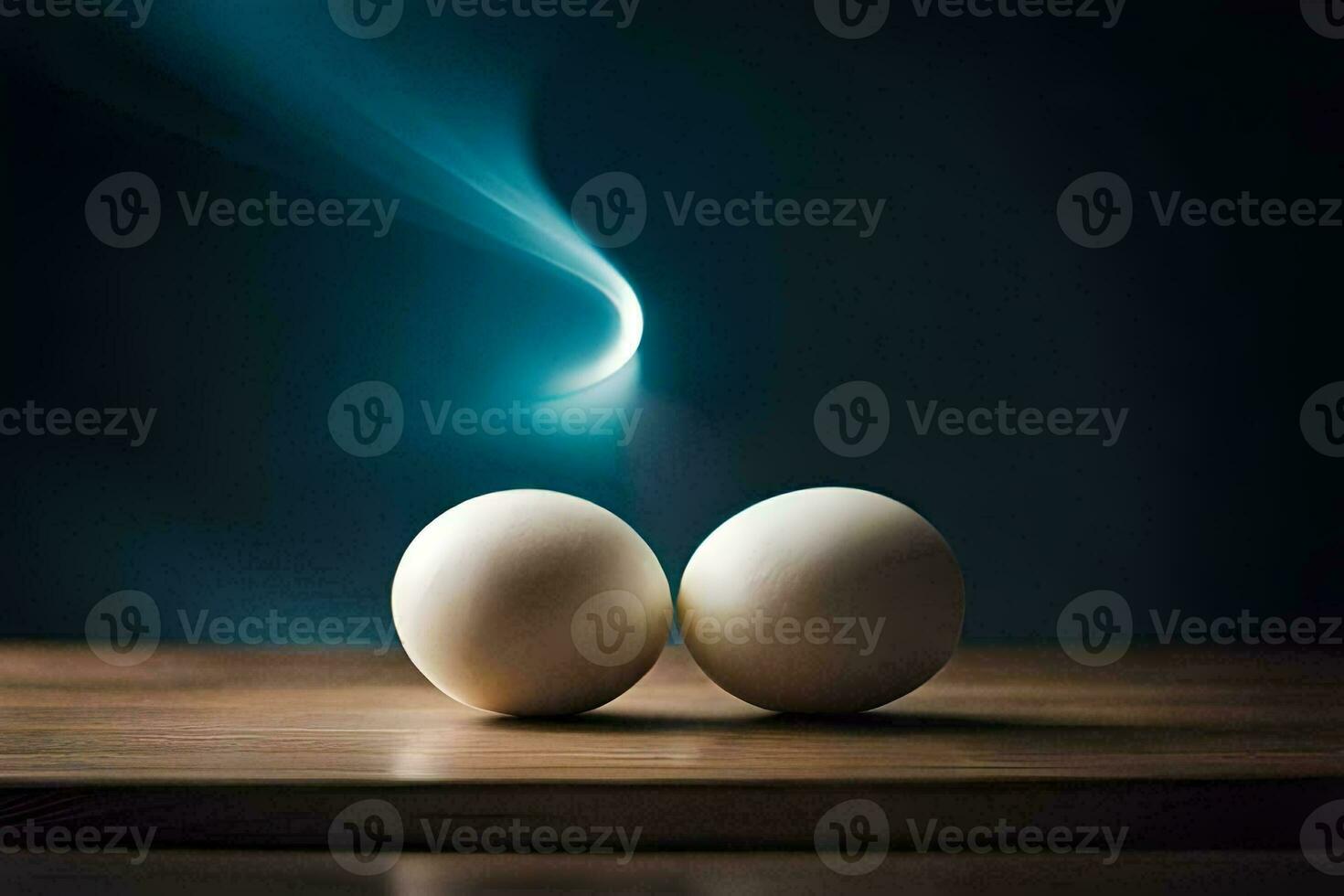 two eggs on a table with a blue light. AI-Generated photo