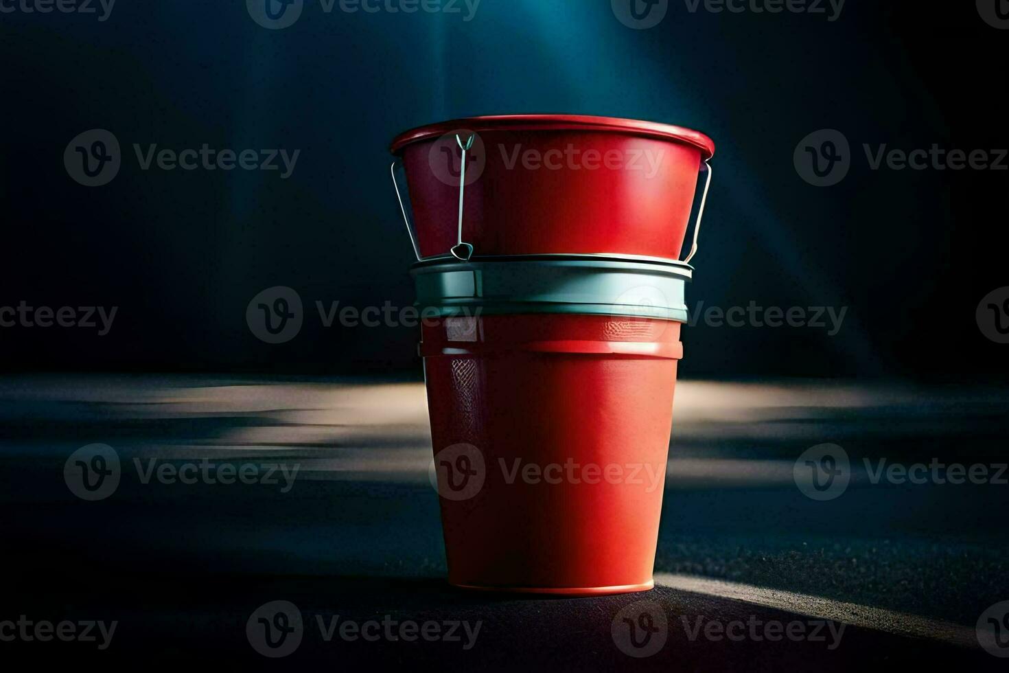 a red bucket with a handle on it. AI-Generated photo