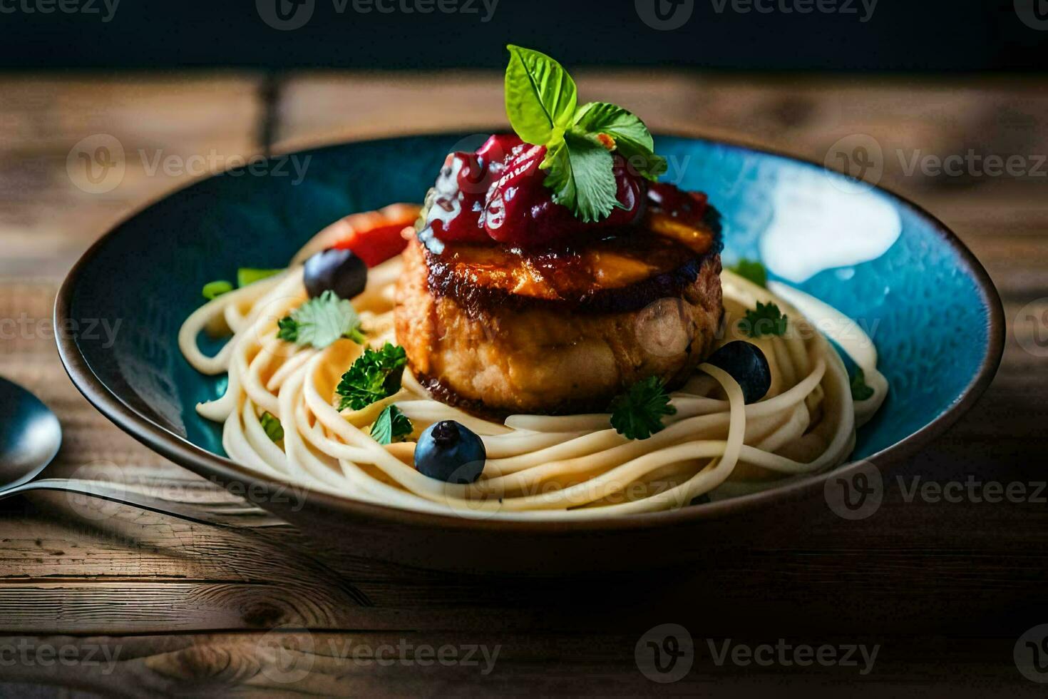 the dish is served with a spoon and a fork. AI-Generated photo