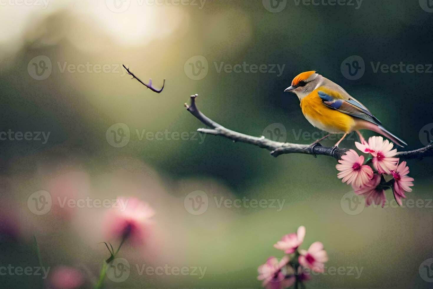 foto fondo de pantalla el pájaro, flores, primavera, el pájaro, primavera, el pájaro, primavera,. generado por ai