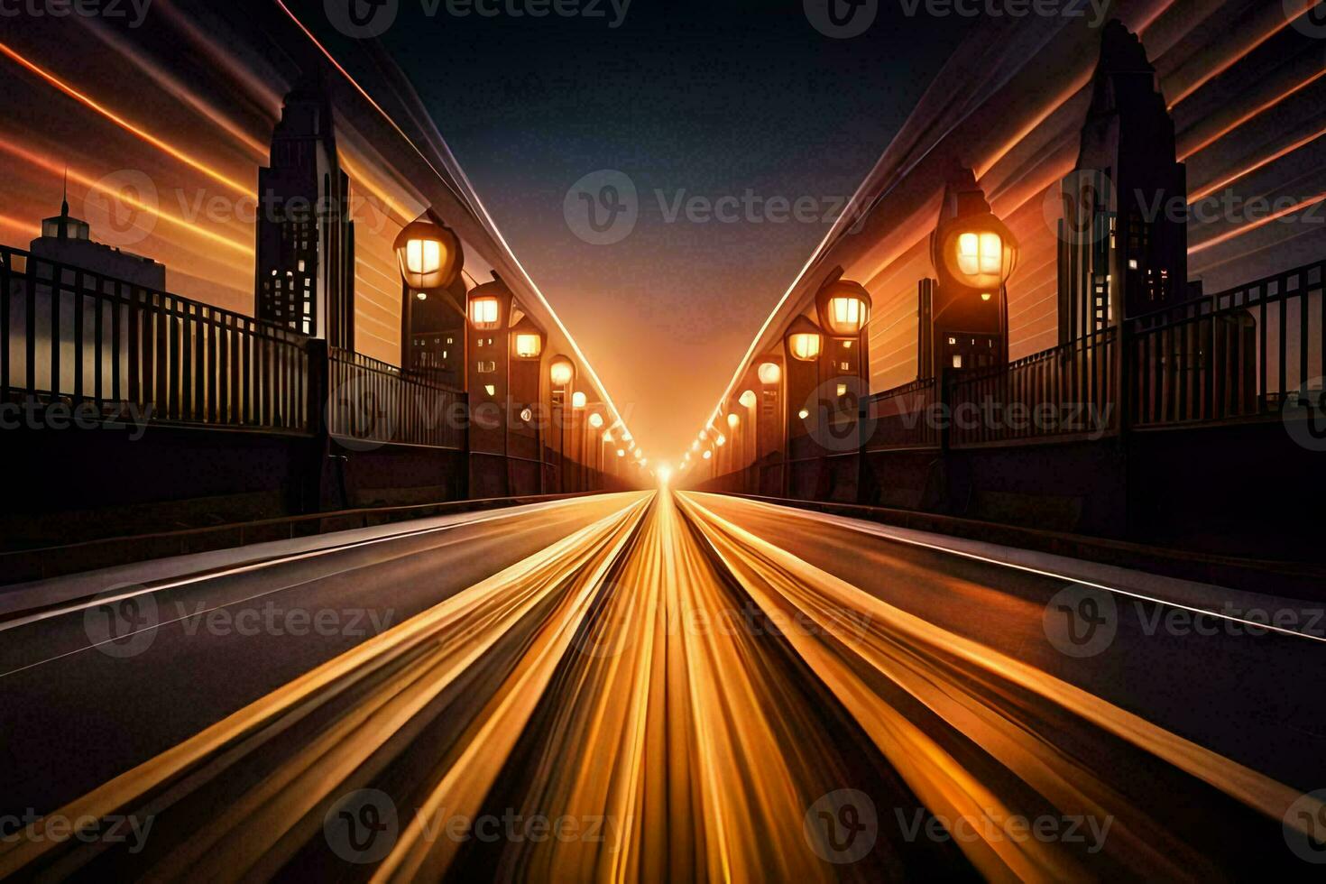 a long exposure photograph of a bridge at night. AI-Generated photo