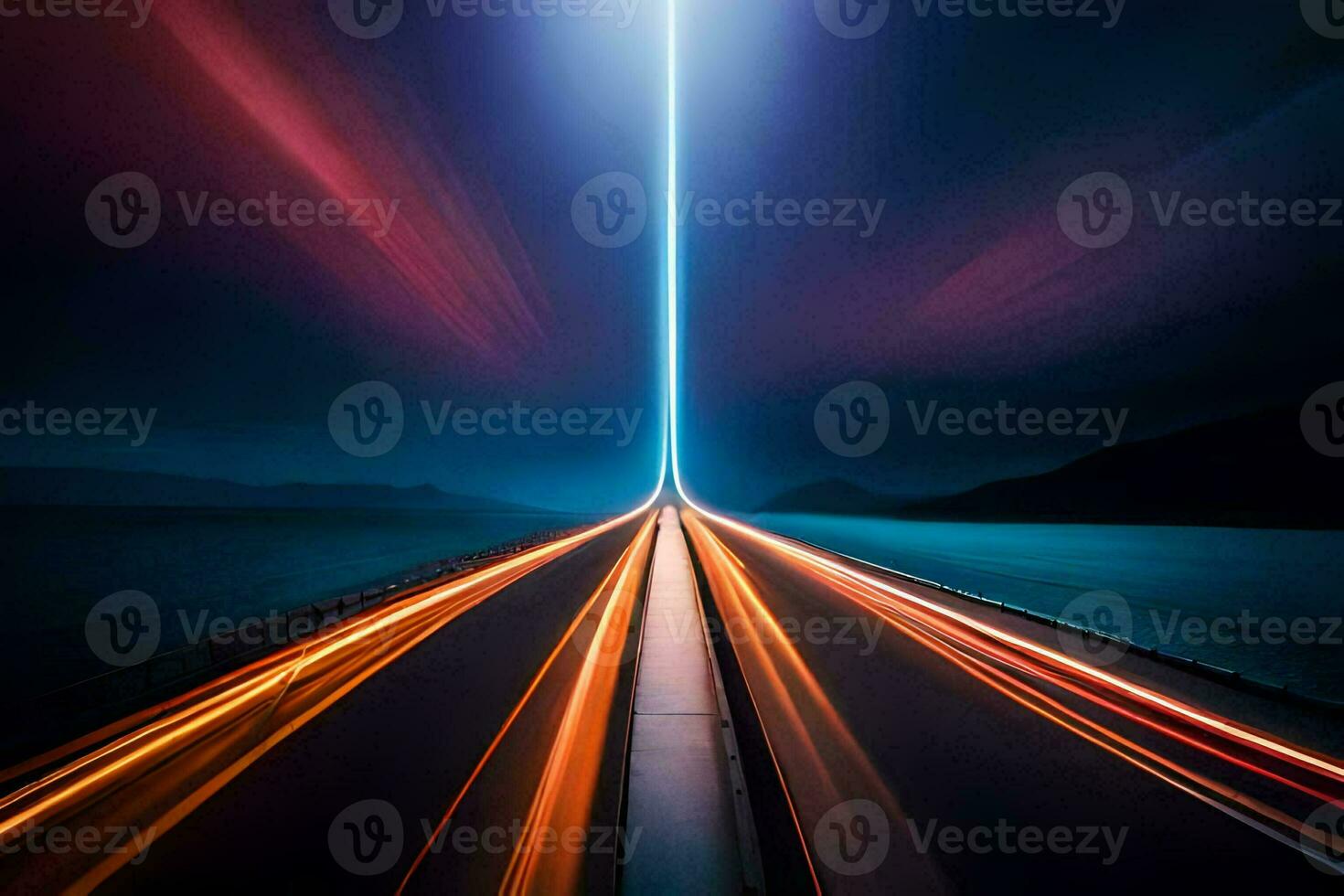 un largo exposición foto de un autopista a noche. generado por ai