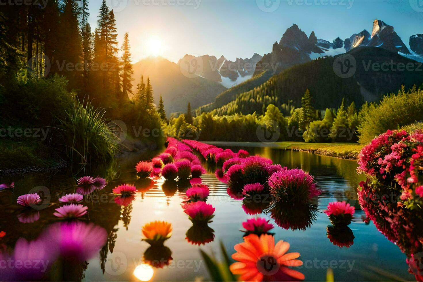 flowers in the mountains. AI-Generated photo