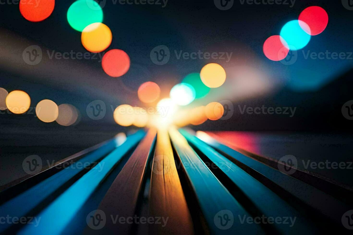 a blurry image of a street at night with lights. AI-Generated photo
