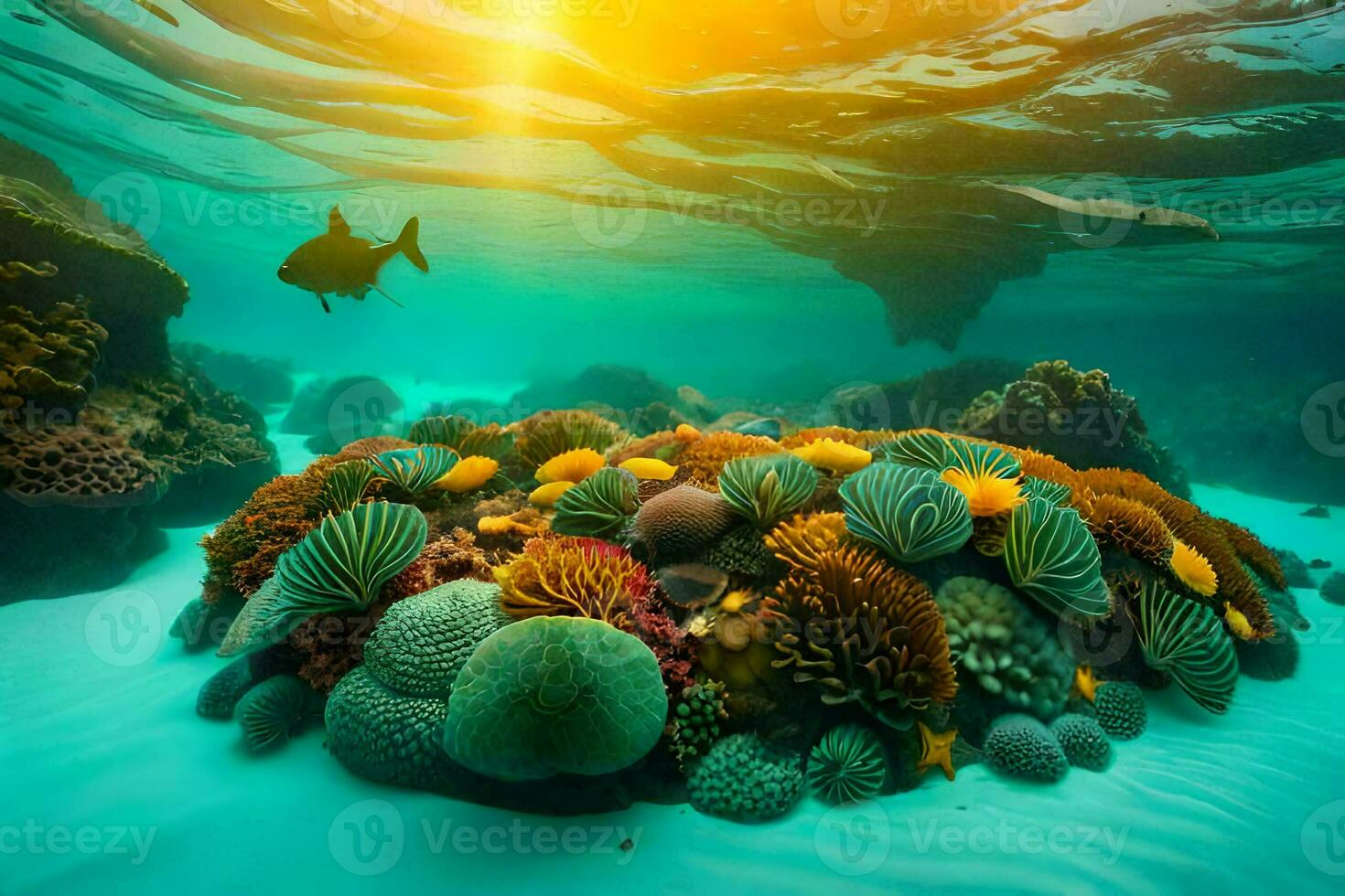 a coral reef and fish in the ocean. AI-Generated photo