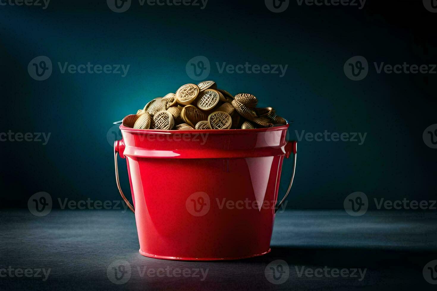 a red bucket filled with dog food. AI-Generated photo