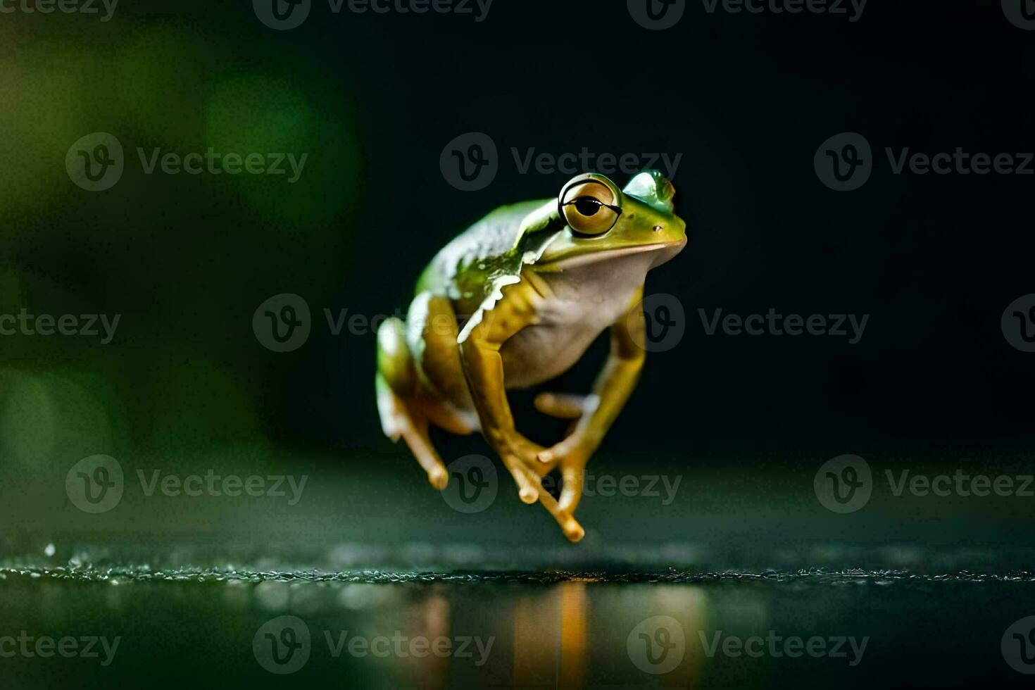 a frog jumping on a black background. AI-Generated photo