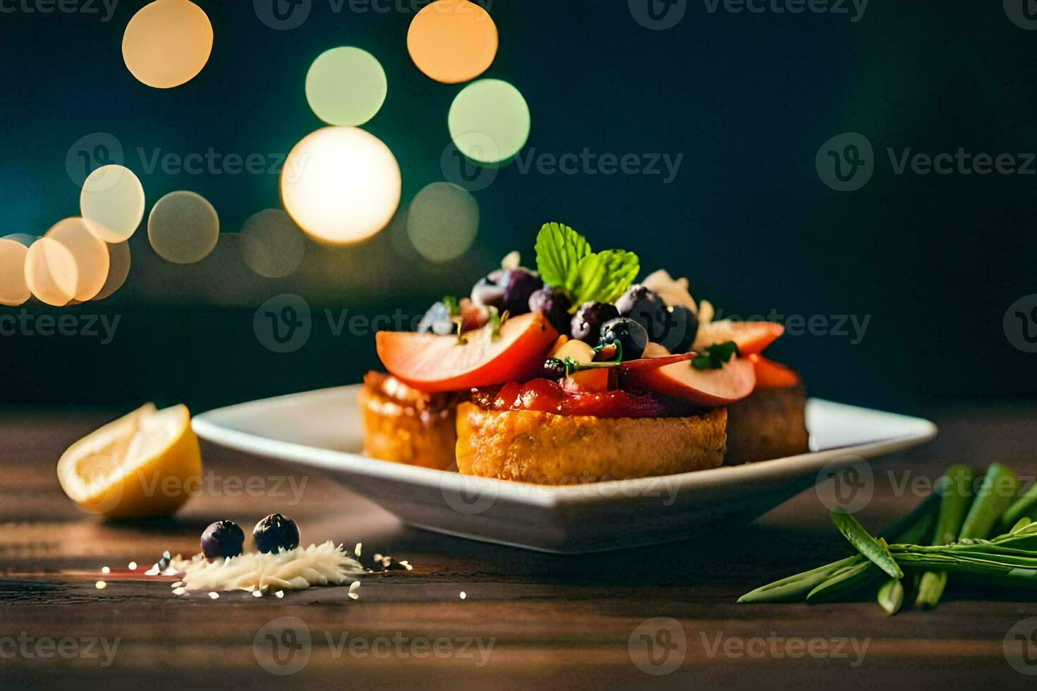 a plate of food with tomatoes and cheese. AI-Generated photo