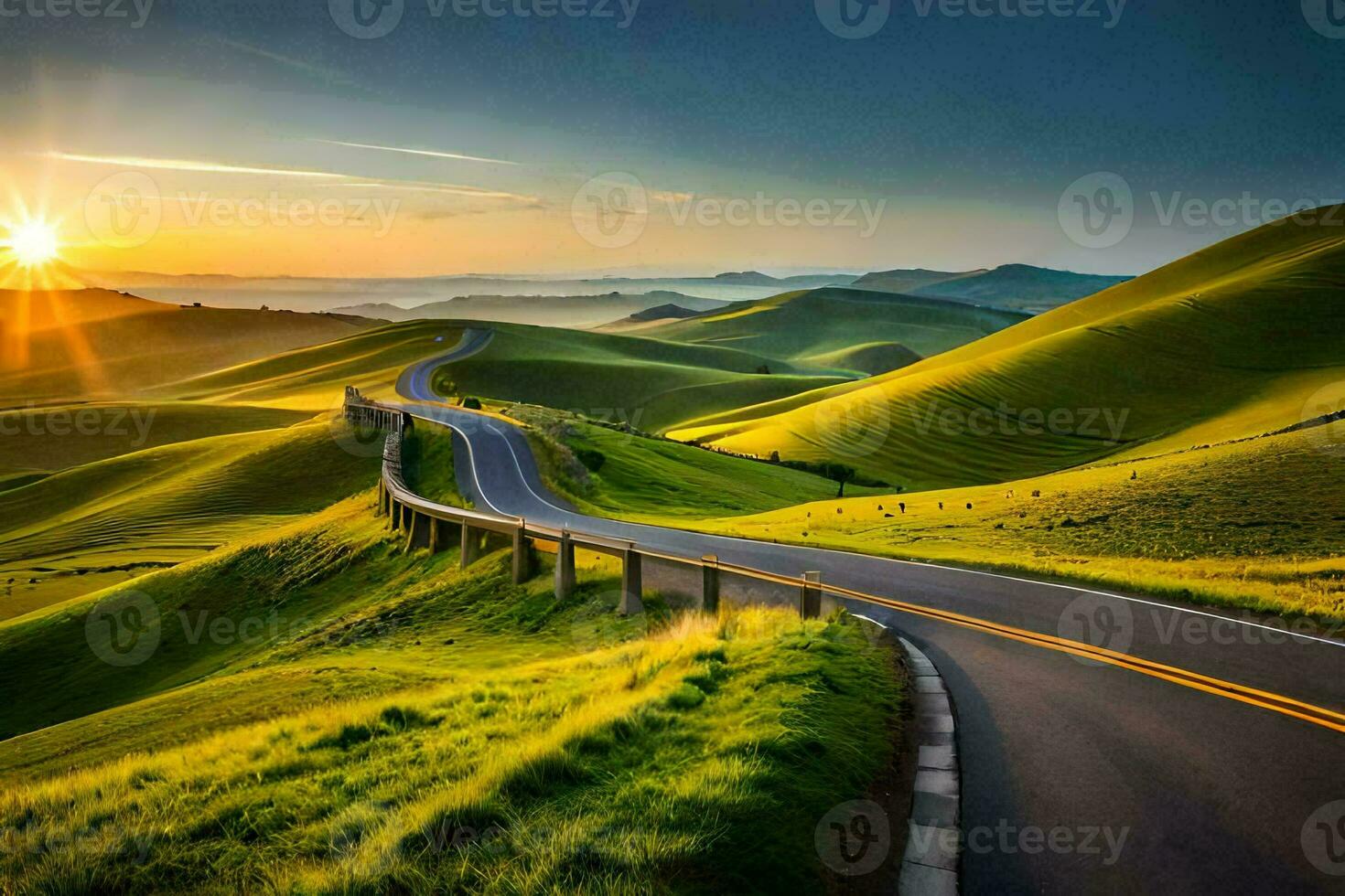 the road to the sunset. AI-Generated photo