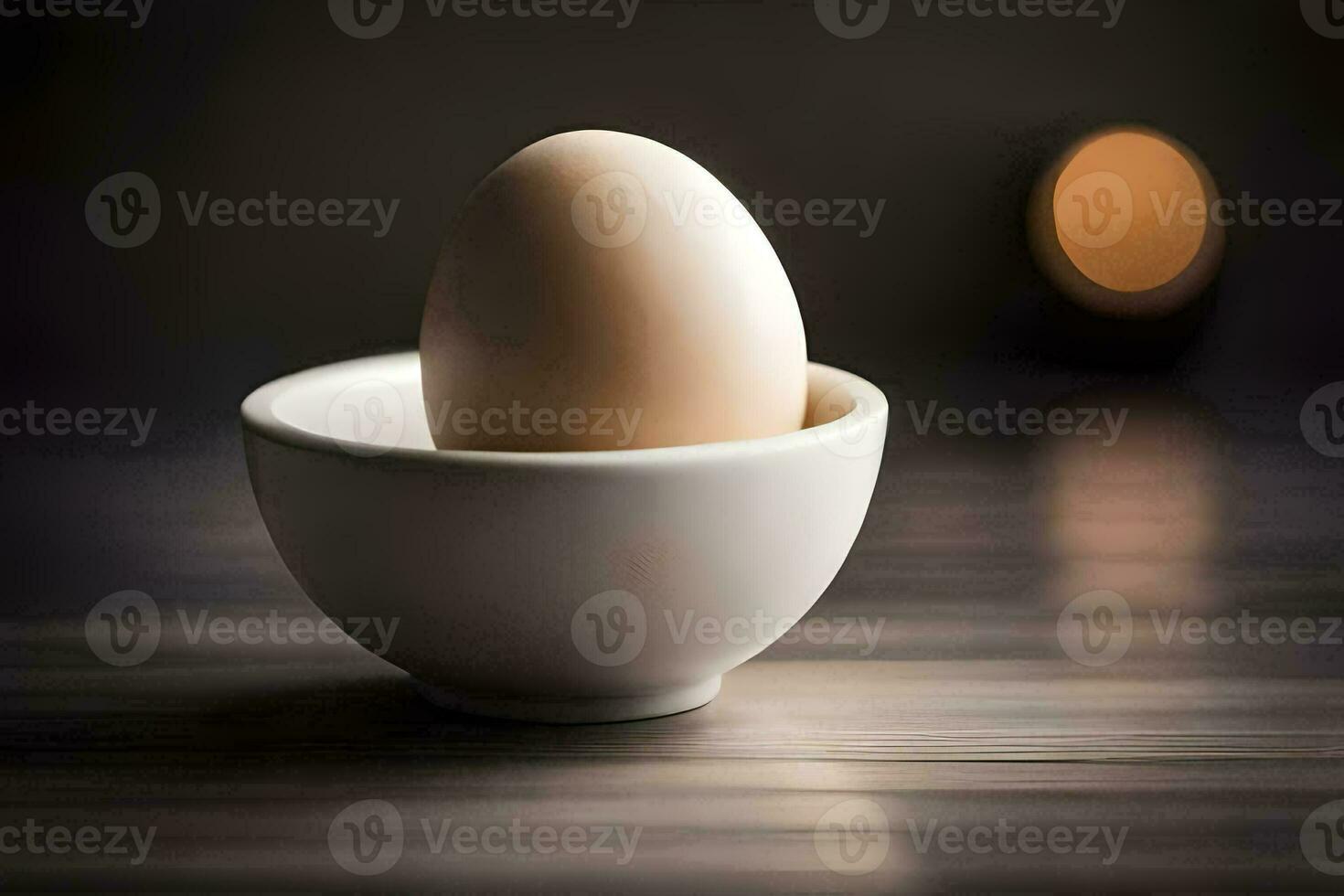 an egg in a bowl on a table. AI-Generated photo