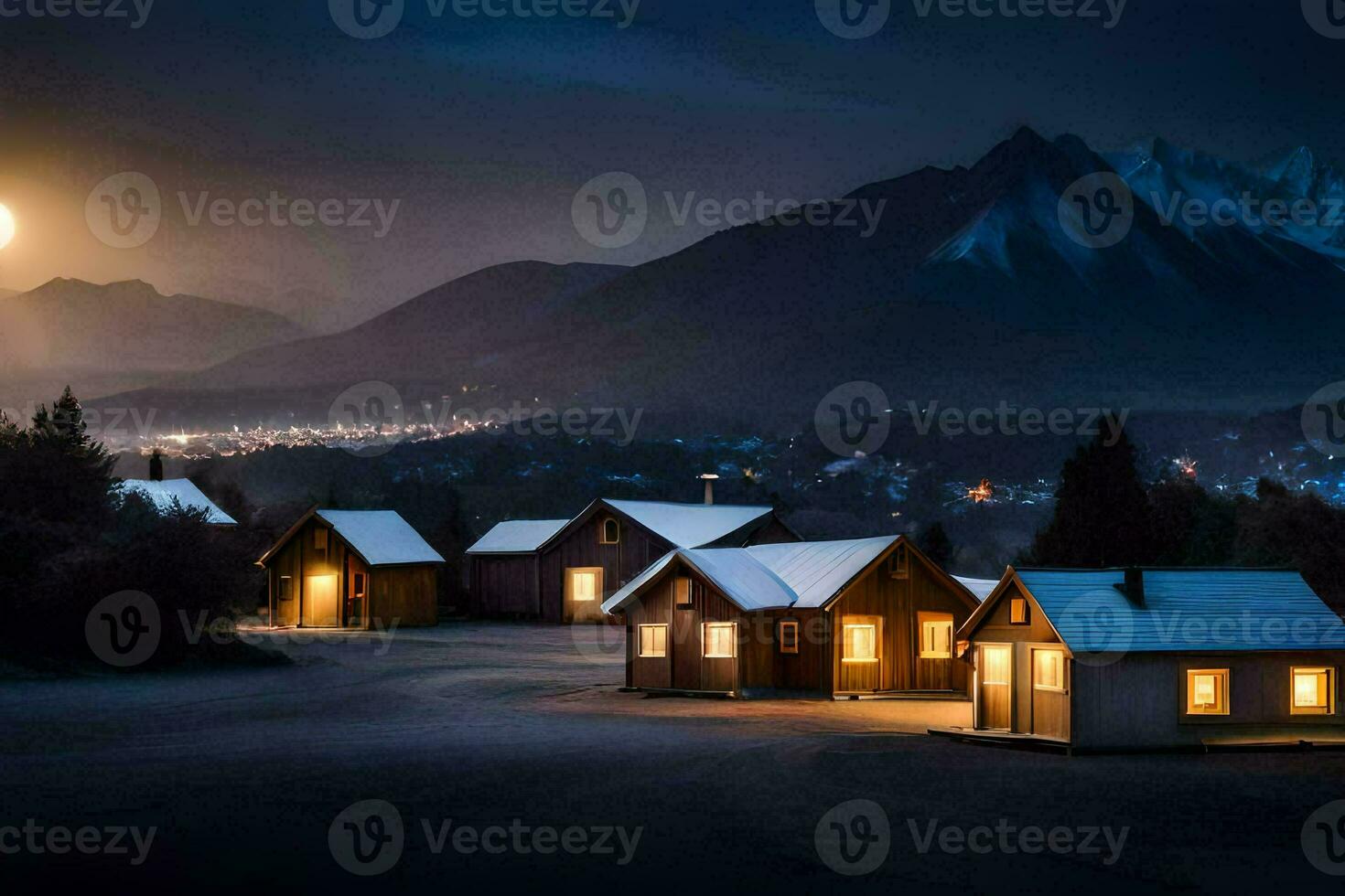 photo wallpaper the sky, moon, mountains, the moon, the night, the night sky,. AI-Generated