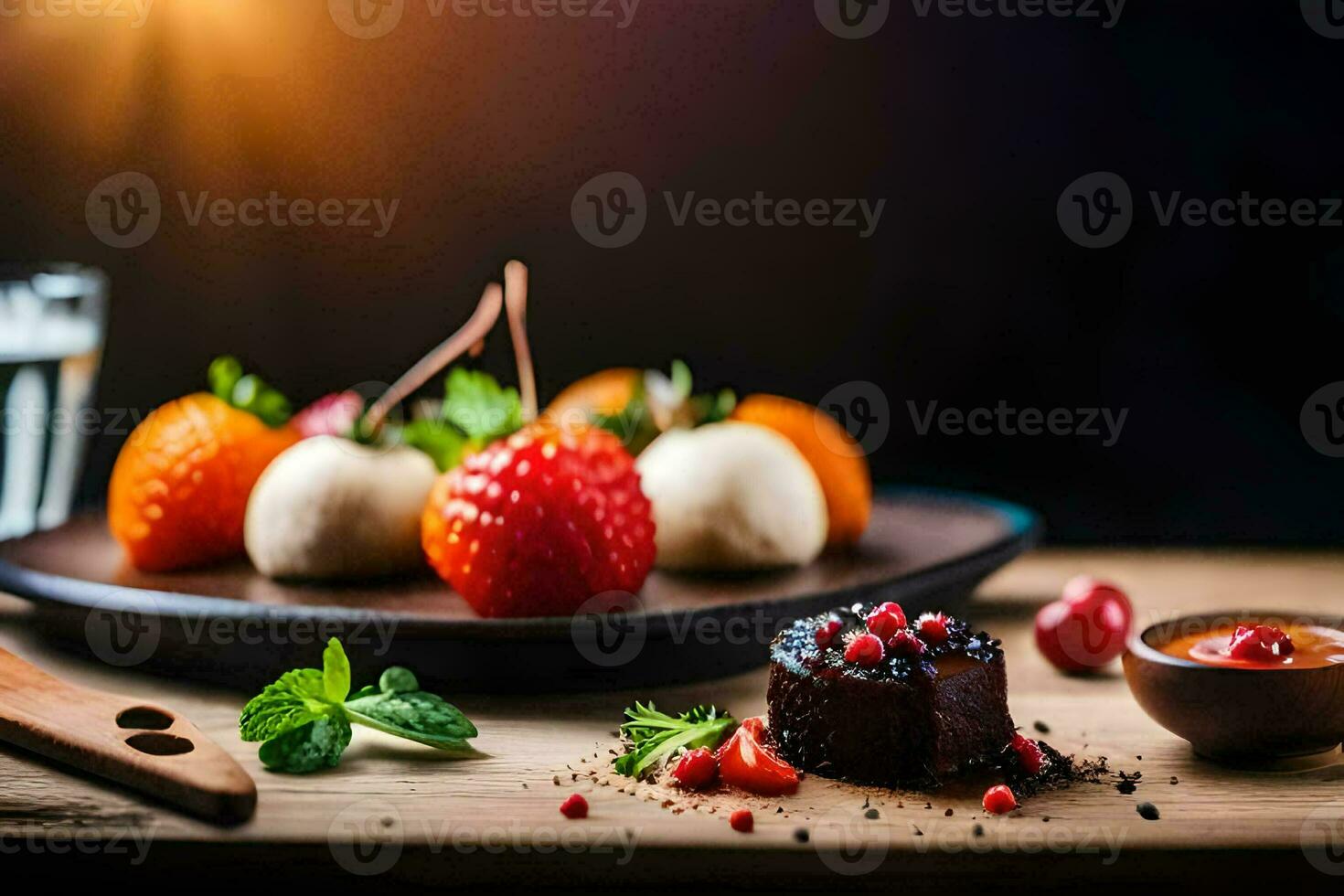 a plate with strawberries and chocolate on it. AI-Generated photo