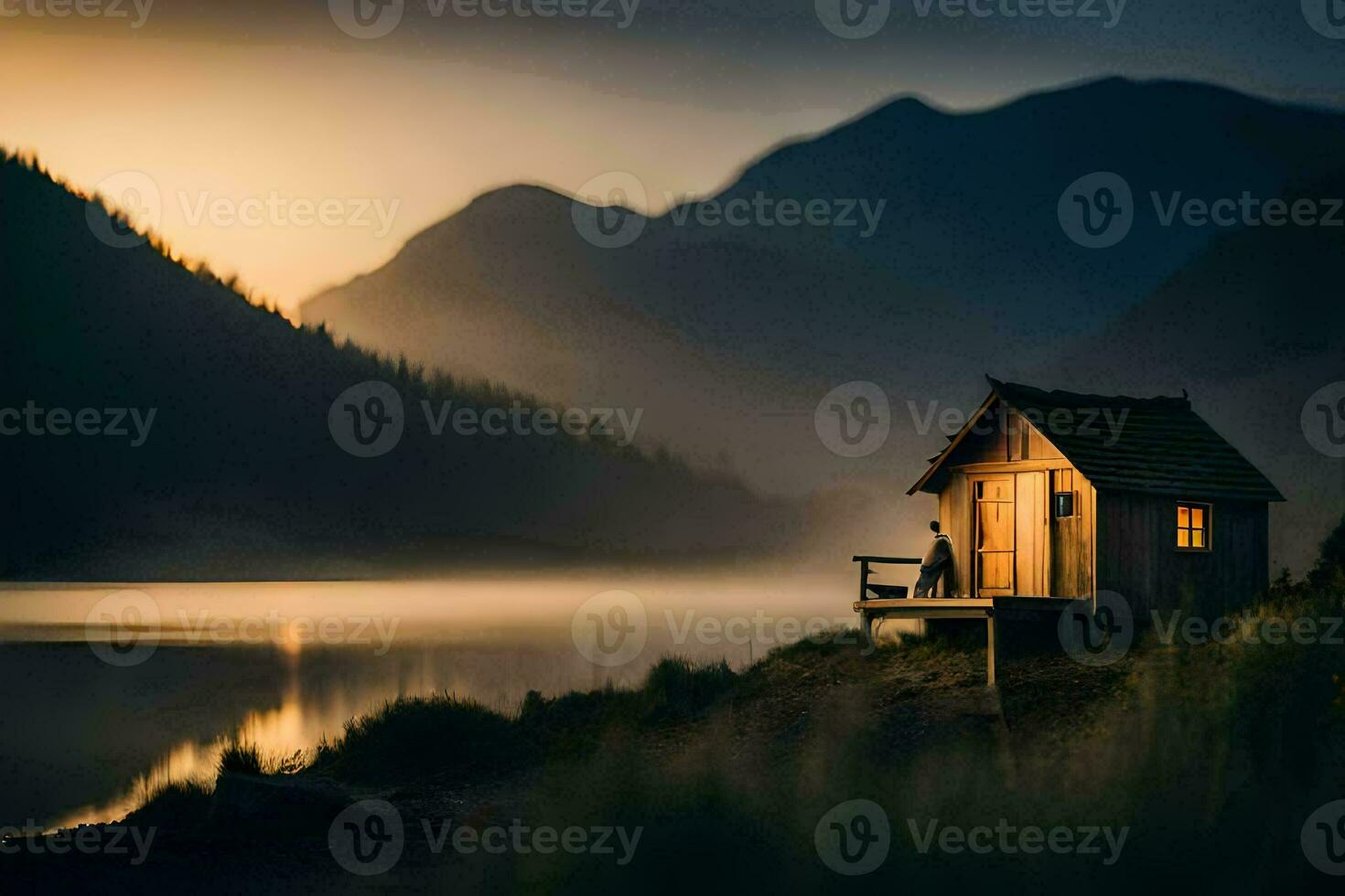 el cabina en el neblina. generado por ai foto