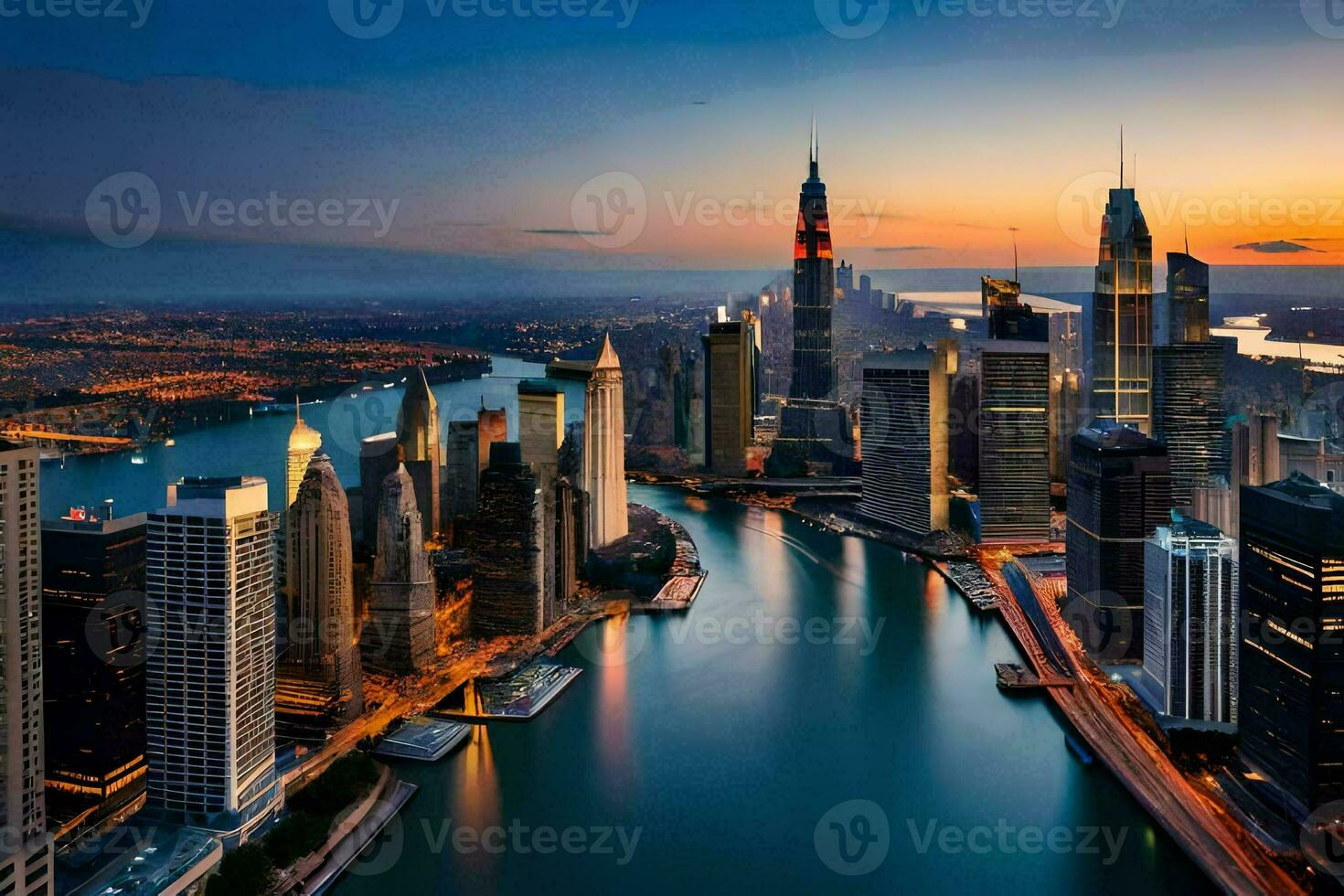 the chicago skyline at sunset. AI-Generated photo