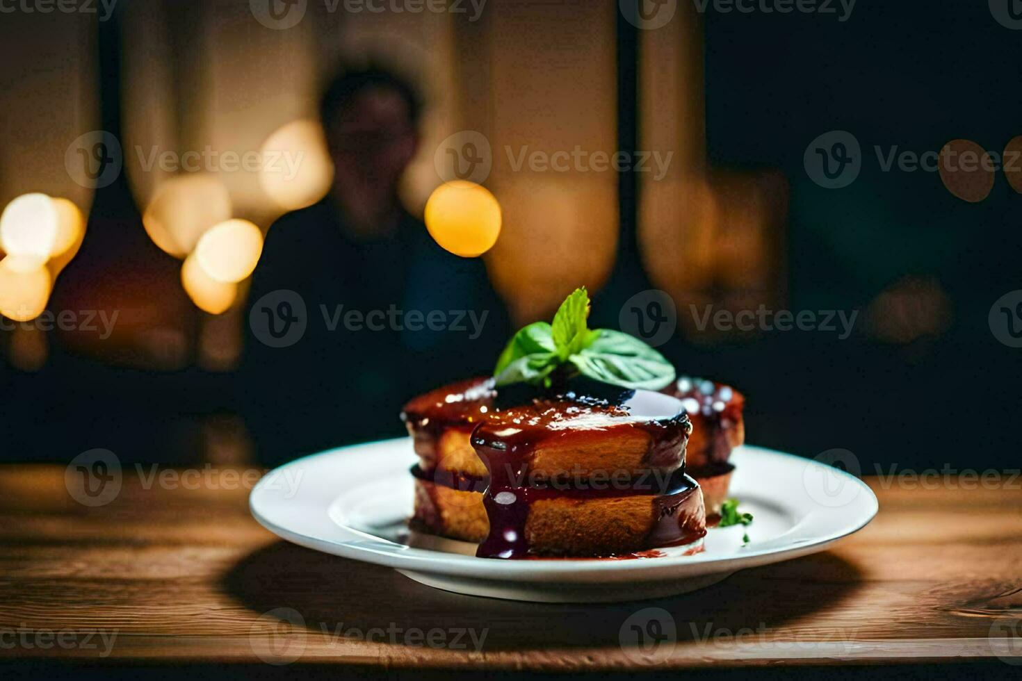 a plate of food on a table with a blurry background. AI-Generated photo
