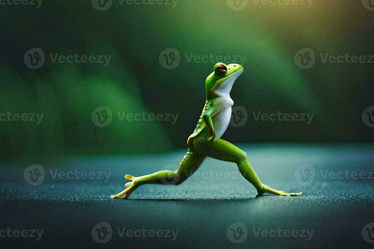 a frog is walking on a road. AI-Generated photo