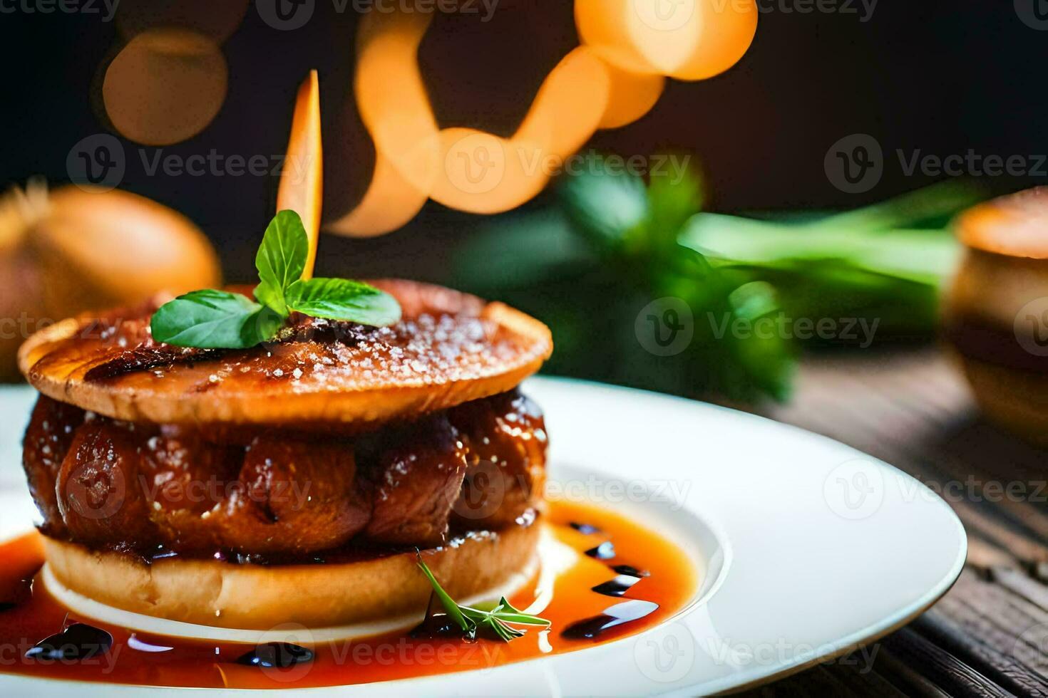 a plate with a pastry and sauce on it. AI-Generated photo