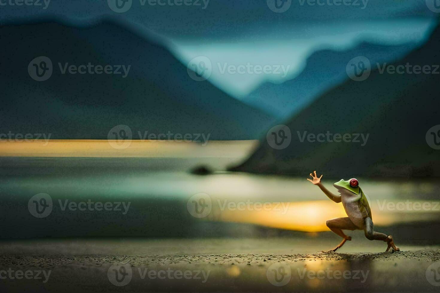 a person is standing on the beach with their arms outstretched. AI-Generated photo