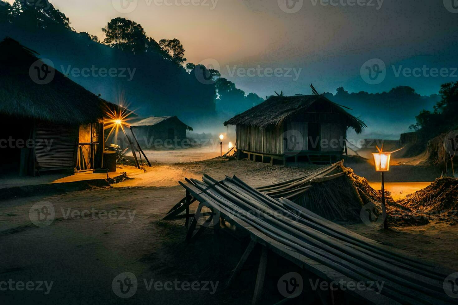 photo wallpaper the sky, night, the village, the hut, the village, the hut,. AI-Generated