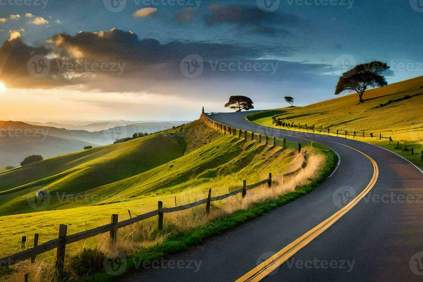 the road to the sunset. AI-Generated photo