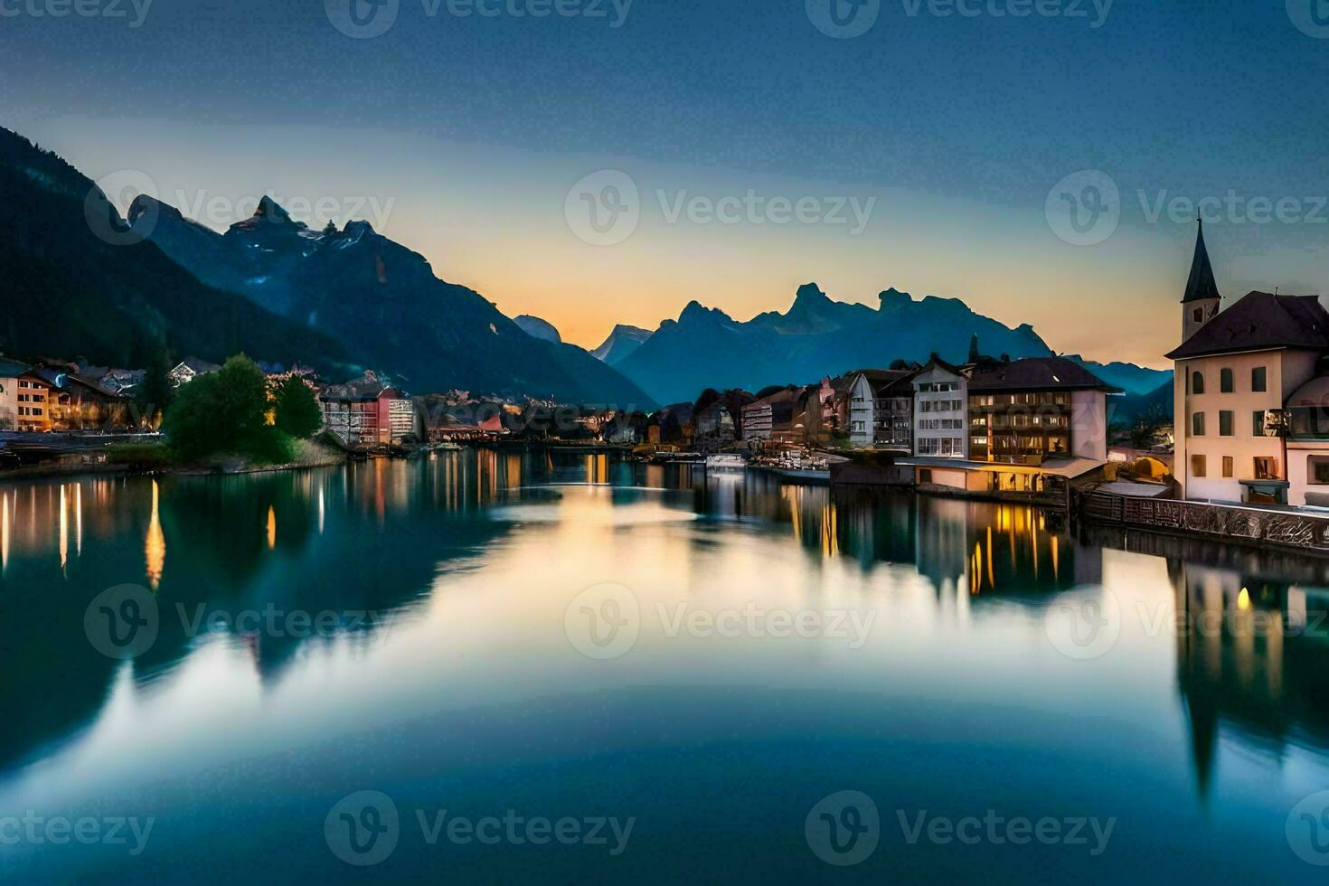the city of luzern, switzerland at dusk. AI-Generated photo