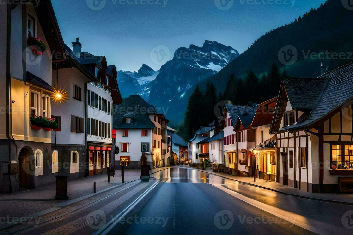 a street in the mountains at night. AI-Generated photo