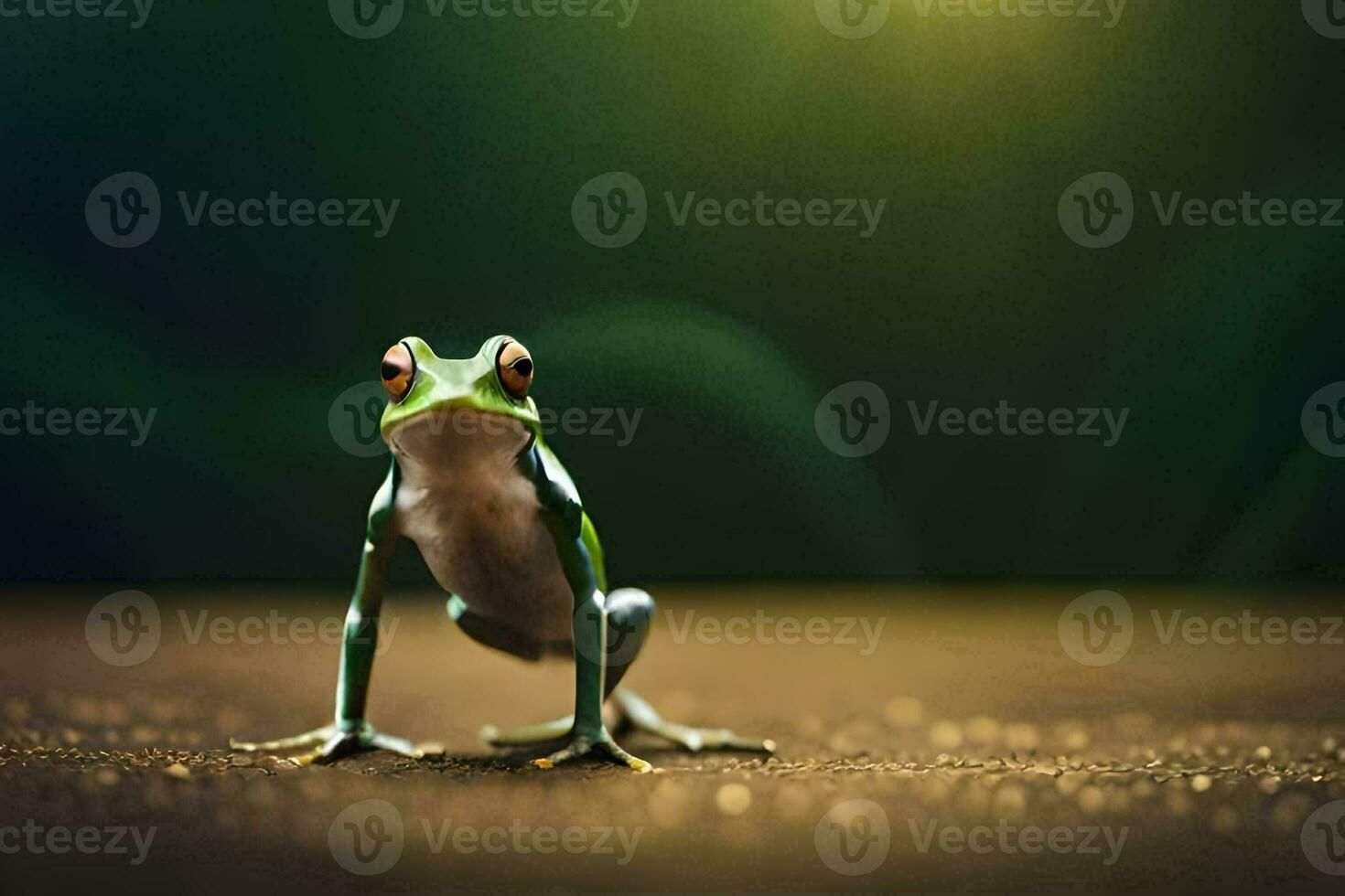 a frog is standing on the ground with a bright light behind it. AI-Generated photo