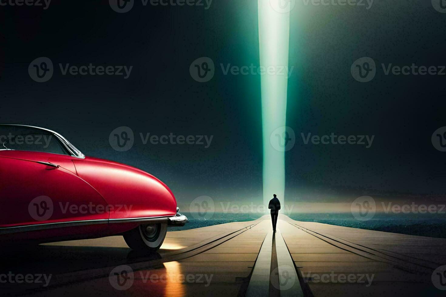 the car is red and has a light coming out of it. AI-Generated photo