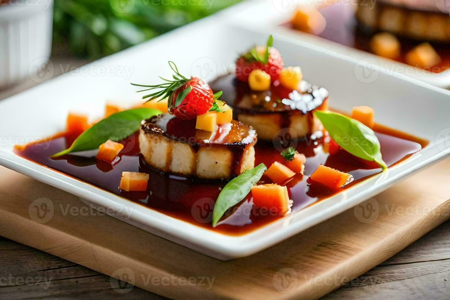 two plates with scallops on them. AI-Generated photo