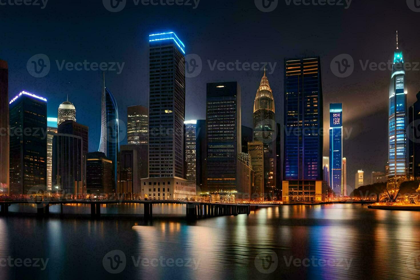 el ciudad horizonte a noche en Singapur. generado por ai foto