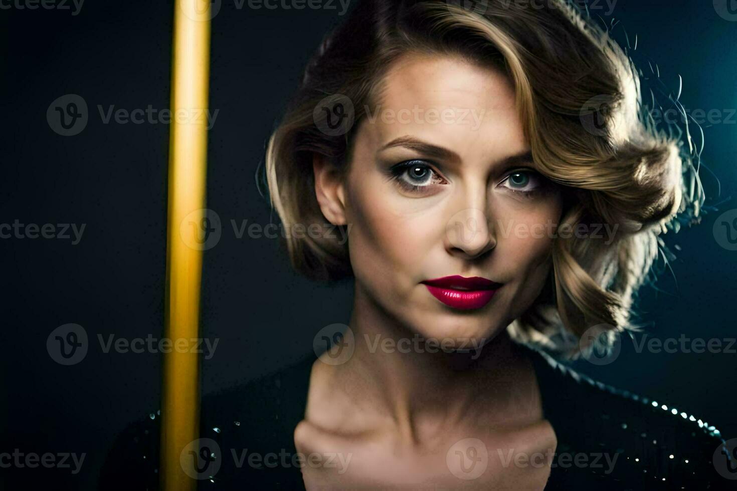 a woman with short hair and red lipstick. AI-Generated photo