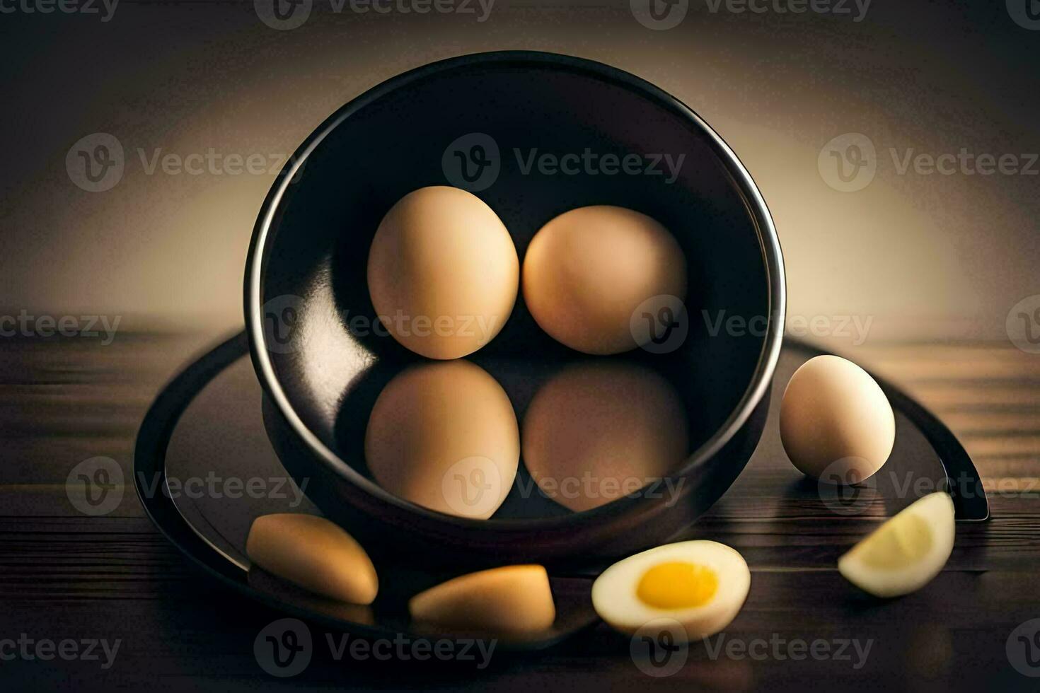 eggs in a bowl on a table. AI-Generated photo