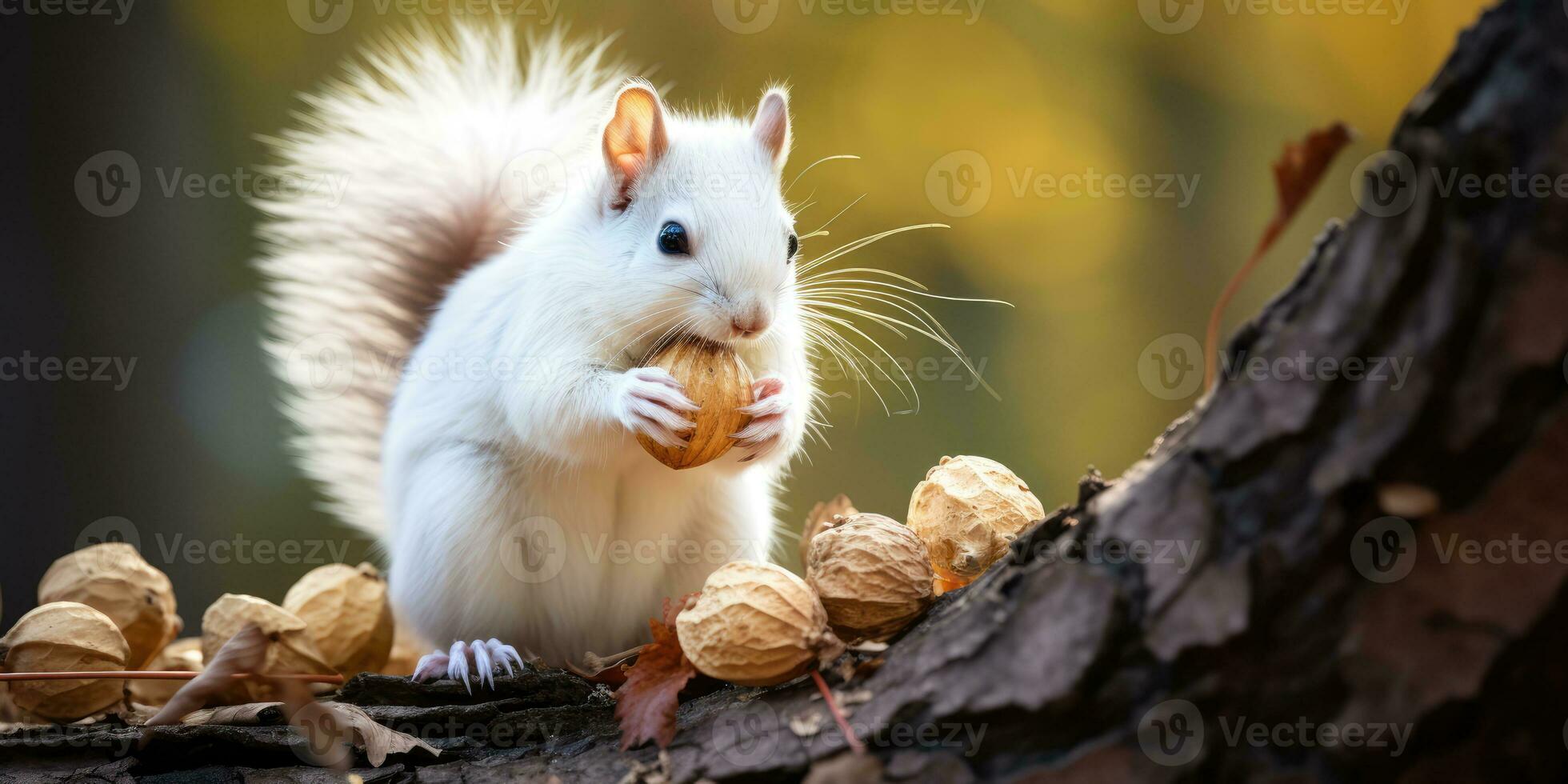 A cute squirrel sitting eating walnut kernels, AI Generative photo