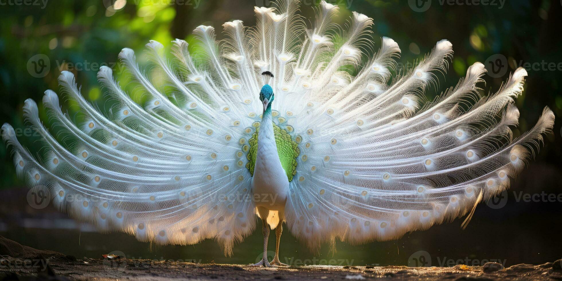 A beautiful white peacock showing off its beautiful feathers, AI Generative photo