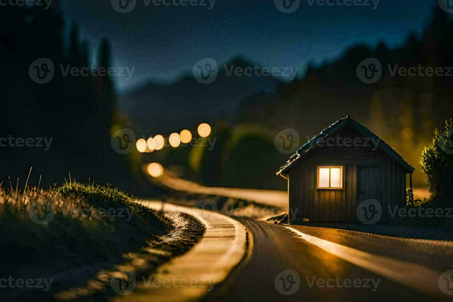 photo wallpaper road, the night, house, the road, the road, the road, the. AI-Generated