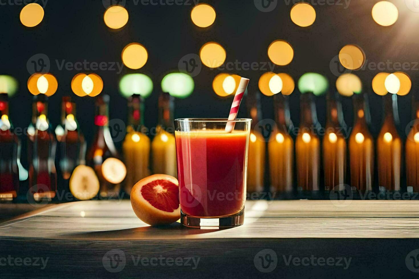 a glass of orange juice with a straw. AI-Generated photo