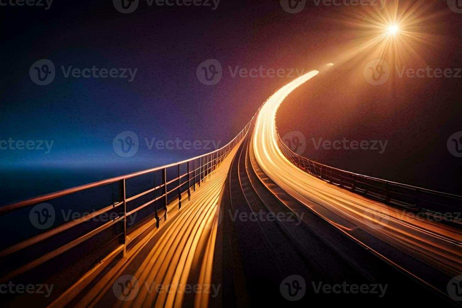 a long exposure photograph of a bridge at night. AI-Generated photo